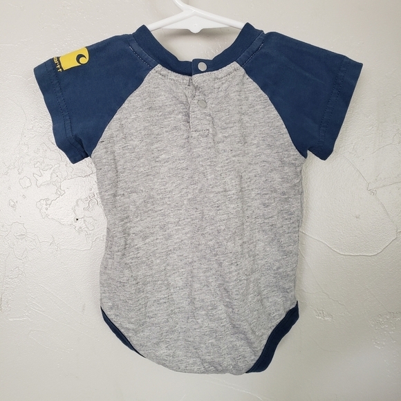 Carhartt Baby Boy 6 Months Short Sleeve Bodysuit Blue Grey Tractor Rugged Tough - Picture 4 of 6